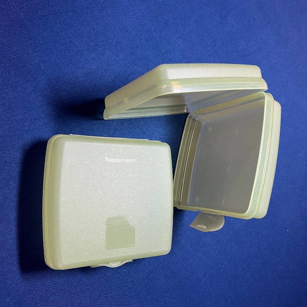 Two Tupperware Square Sandwich Keepers with Hinged Covers